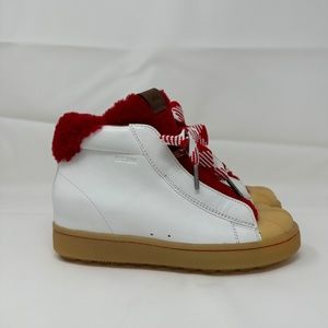 Coach G1493 White Red Leather High Top Shearling Sneaker  (Womens) Size 6.5